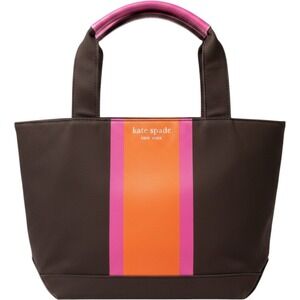 Kate Spade New York Canvas Tote Brown Pink Orange Stripe Small Medium Handbag